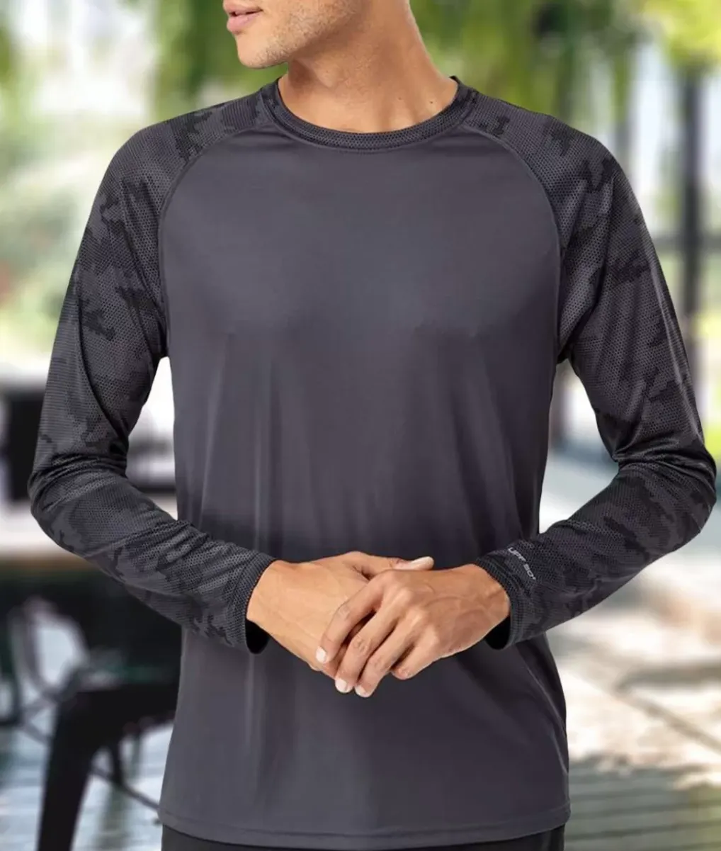 Discount Nayked Apparel Men'S Cayman Performance Upf Camo Colorblock Long Sleeve T-Shirt