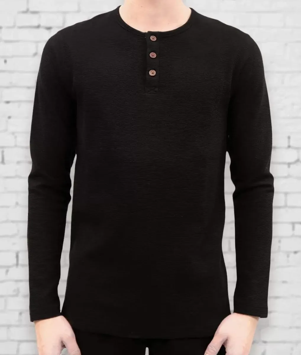 Fashion Nayked Apparel Men'S Long Sleeve Ottoman Rib Knit Henley Shirt/Discontinued