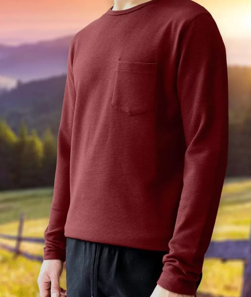 Best Nayked Apparel Men'S Long Sleeve Ottoman Rib Knit Textured Fabric Tee/Discontinued