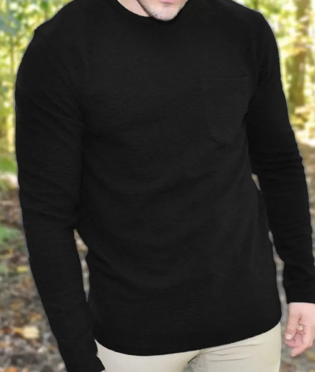 Best Nayked Apparel Men'S Long Sleeve Ottoman Rib Knit Textured Fabric Tee/Discontinued