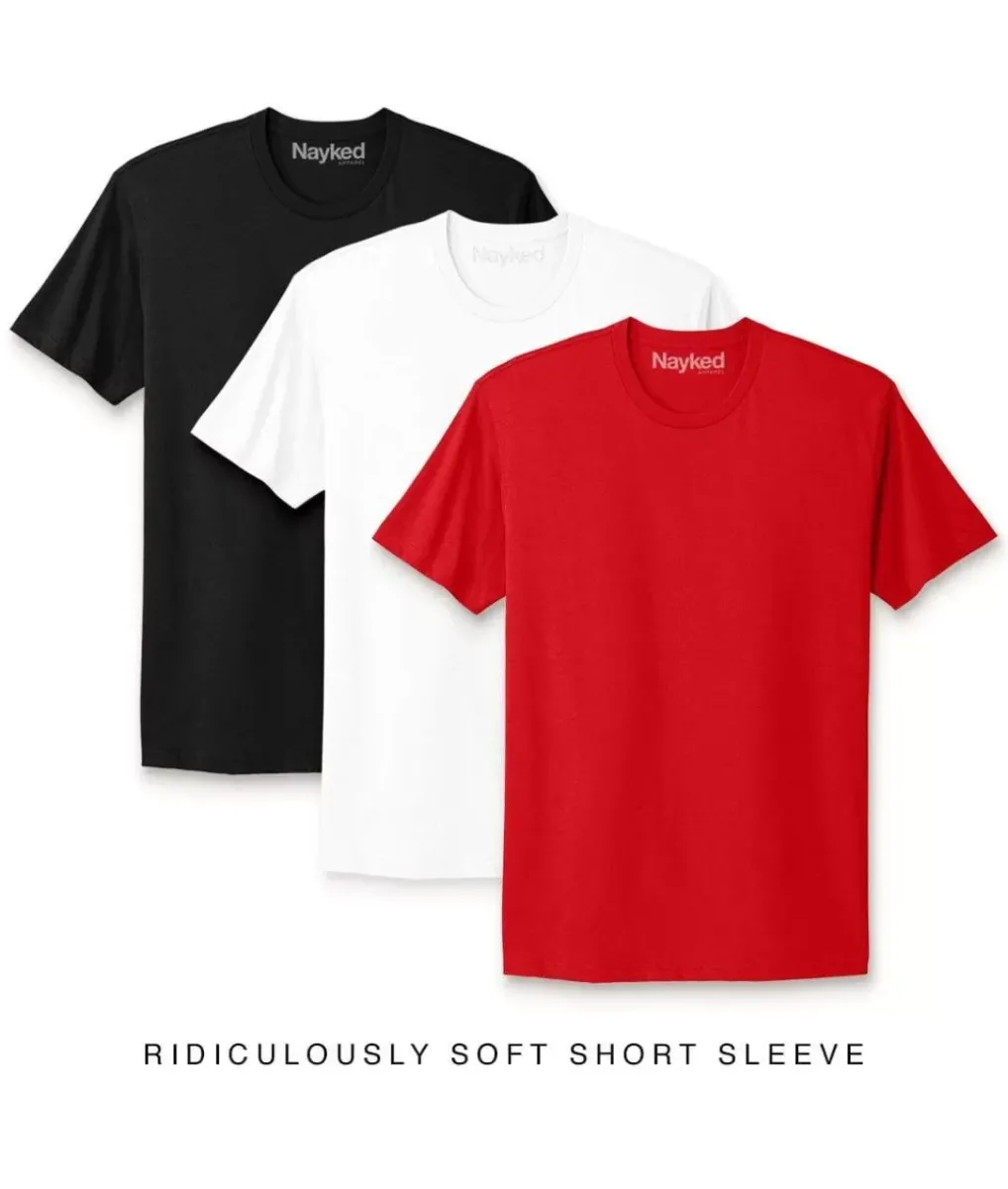 Outlet Nayked Apparel Men'S 3Pk Ridiculously Soft Short Sleeve Crew Neck 100% Cotton T-Shirt Favorites
