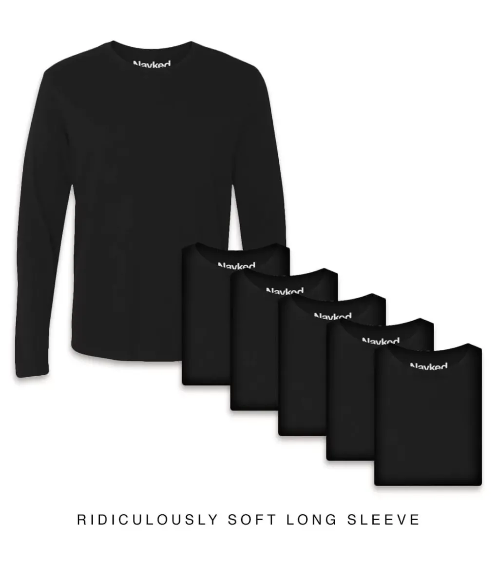 Clearance Nayked Apparel Men'S 6Pk Ridiculously Soft Long Sleeve 100% Cotton T-Shirt