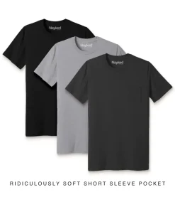 New Nayked Apparel Men'S 3Pk Ridiculously Soft 100% Cotton Pocket T-Shirt Favorites