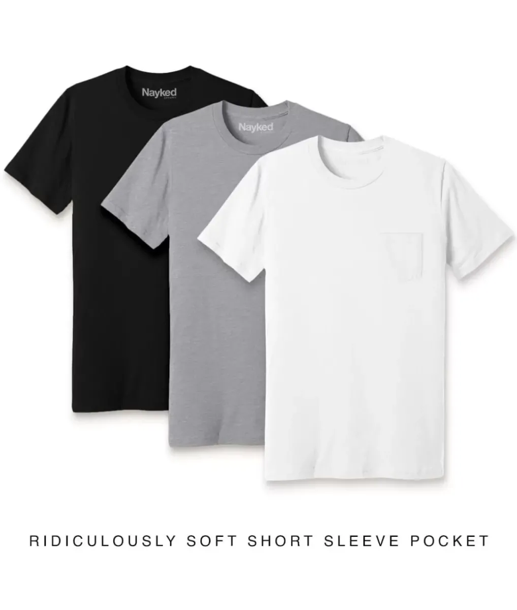 New Nayked Apparel Men'S 3Pk Ridiculously Soft 100% Cotton Pocket T-Shirt Favorites