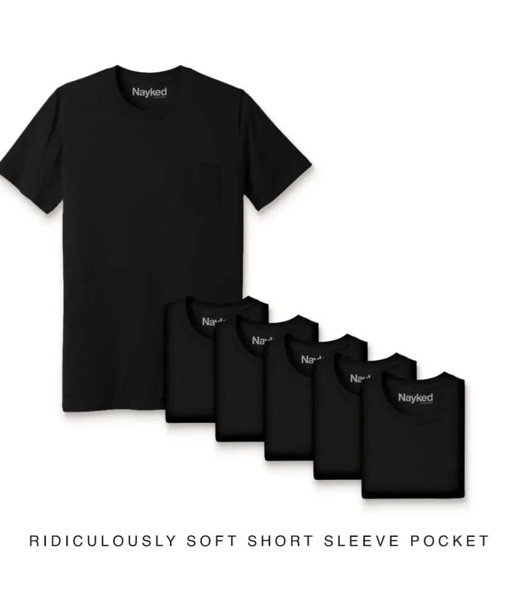 New Nayked Apparel Men'S 6Pk Ridiculously Soft 100% Cotton Pocket T-Shirt