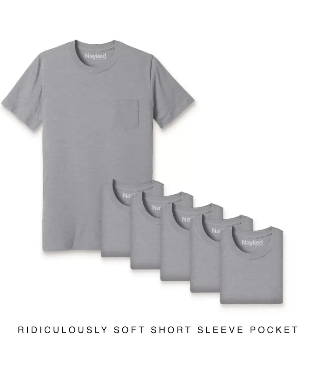 New Nayked Apparel Men'S 6Pk Ridiculously Soft 100% Cotton Pocket T-Shirt