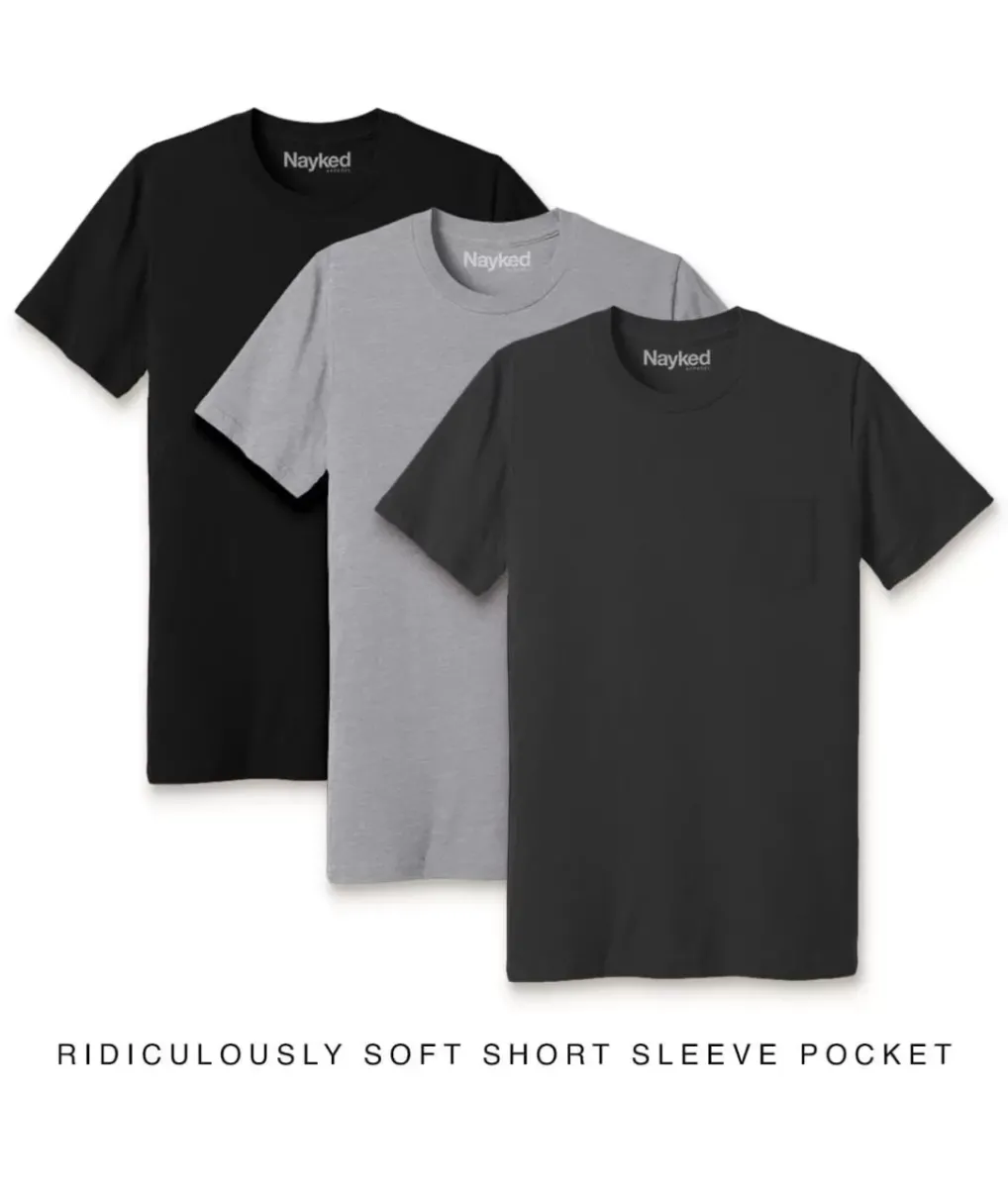 Outlet Nayked Apparel Men'S 3Pk Ridiculously Soft 100% Cotton Pocket T-Shirt Favorites