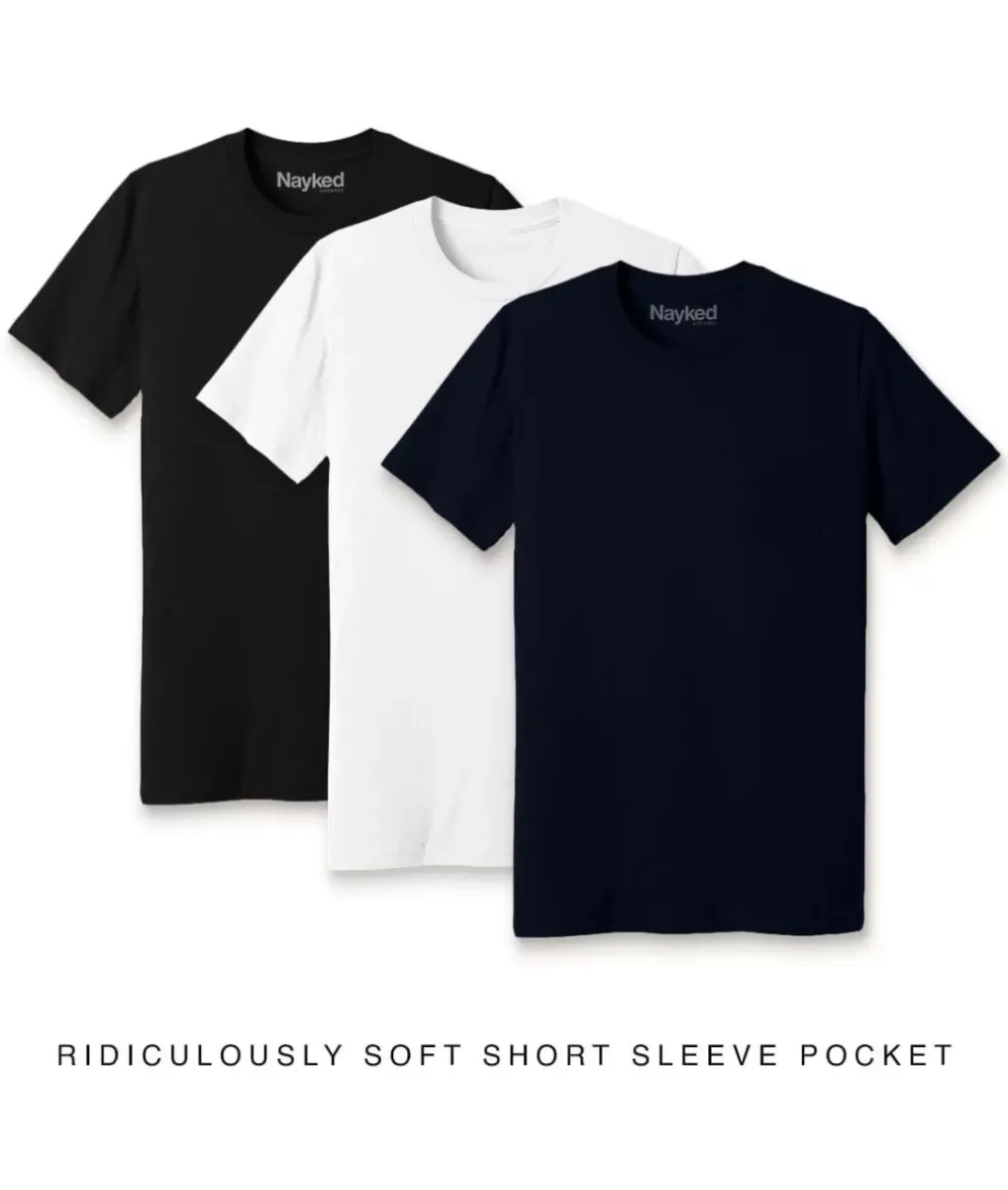 Outlet Nayked Apparel Men'S 3Pk Ridiculously Soft 100% Cotton Pocket T-Shirt Favorites