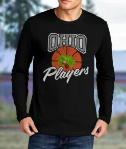 Hot Nayked Apparel Men'S Ridiculously Soft 100% Cotton Long Sleeve Graphic Tee | Ohio Players (Buckeye Leaf) Black