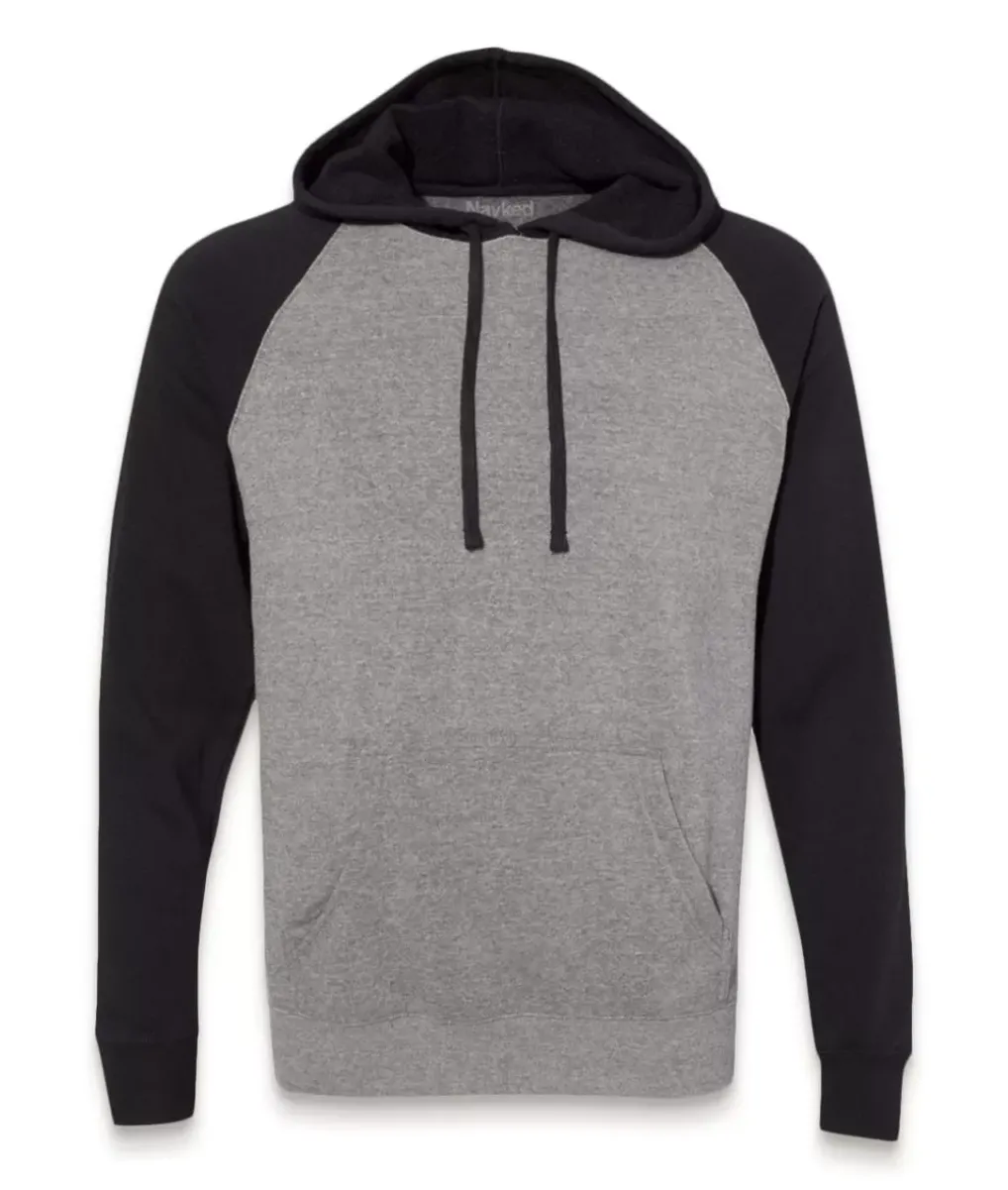 Fashion Nayked Apparel Men'S Ridiculously Soft Midweight Raglan Colorblocked Hooded Sweatshirt