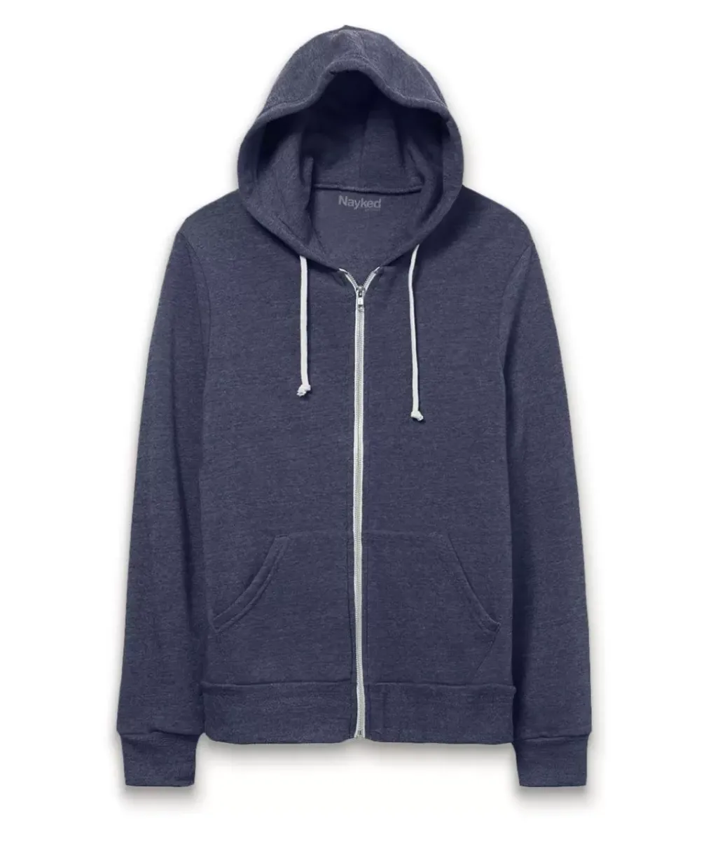 New Nayked Apparel Men'S Ridiculously Soft Vintage Recycled Fleece Full-Zip Hoodie