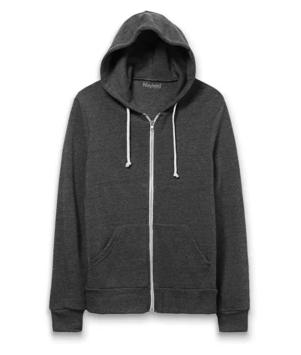 New Nayked Apparel Men'S Ridiculously Soft Vintage Recycled Fleece Full-Zip Hoodie