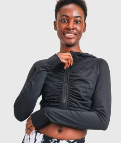 Hot Nayked Apparel Ruched Front Cropped Hoodie Jacket/Discontinued Black
