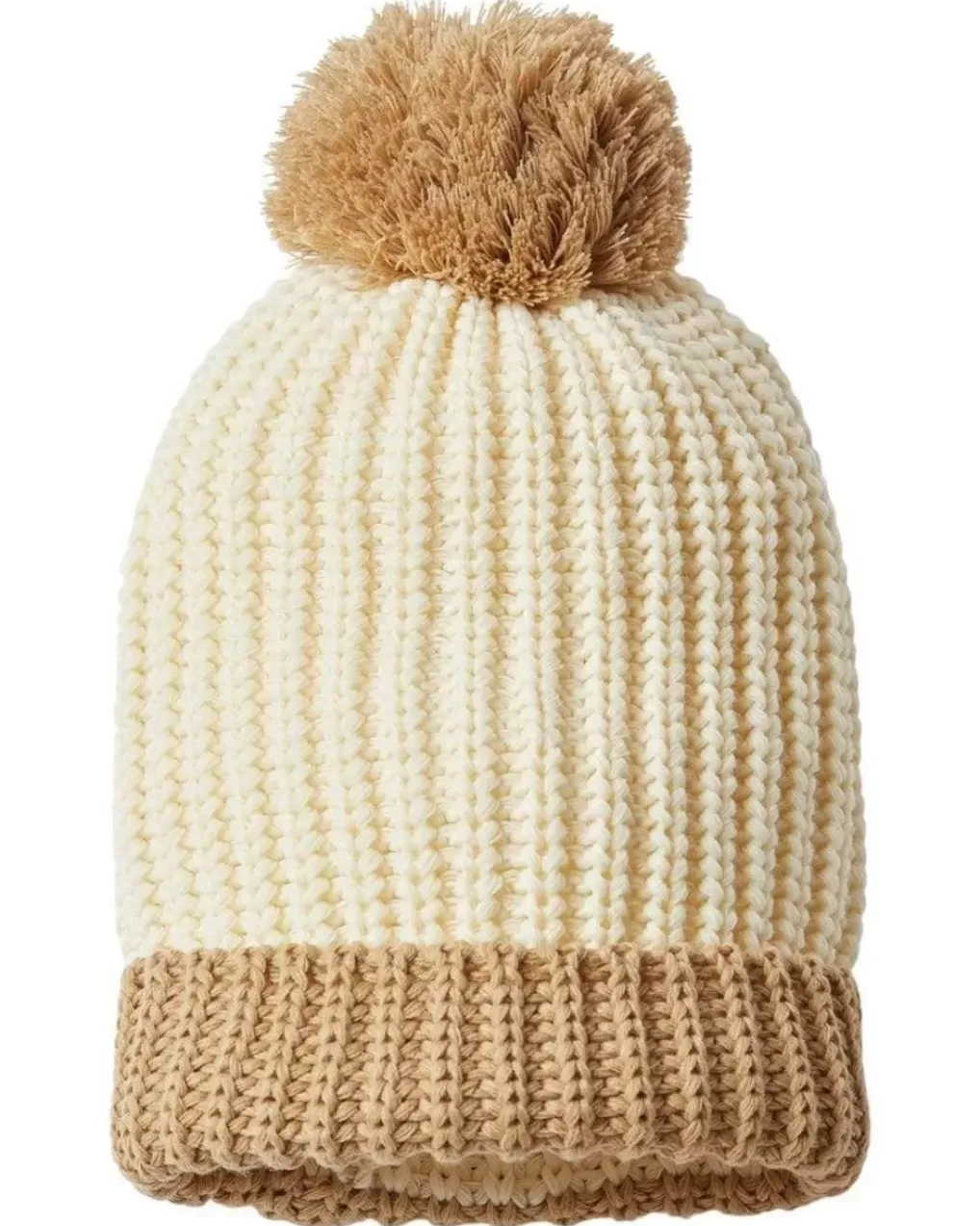 Fashion Nayked Apparel Soft Chunky Knit Two-Tone Hat With Pom Pom And Solid Color Beanie With Pom Pom And Cuff