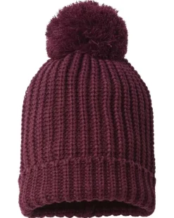 Fashion Nayked Apparel Soft Chunky Knit Two-Tone Hat With Pom Pom And Solid Color Beanie With Pom Pom And Cuff