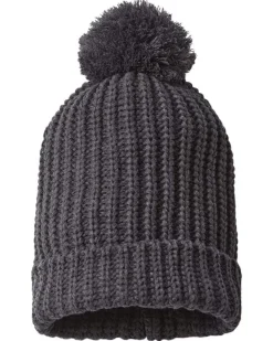 Online Nayked Apparel Soft Chunky Knit Two-Tone Hat With Pom Pom And Solid Color Beanie With Pom Pom And Cuff