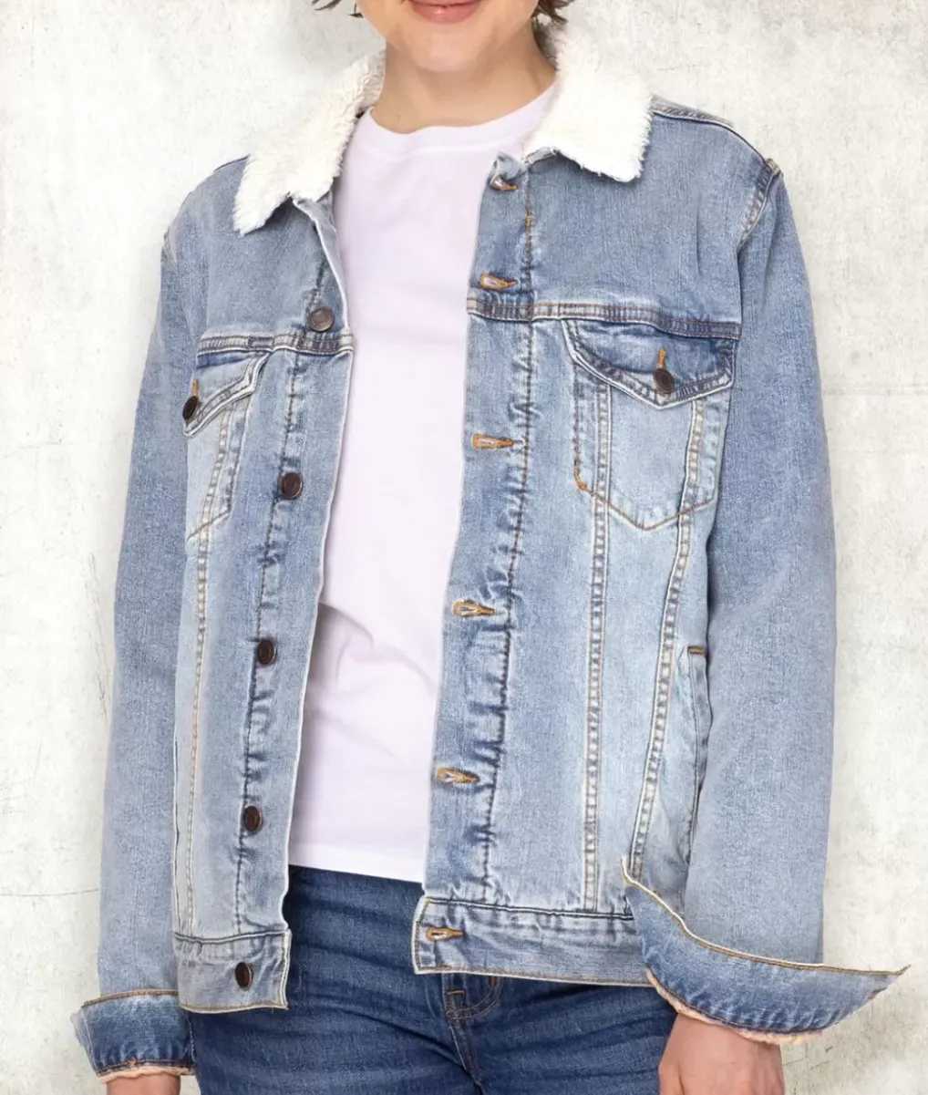 Best Nayked Apparel Unisex Soft Sherpa Lined Vintage Denim Jacket