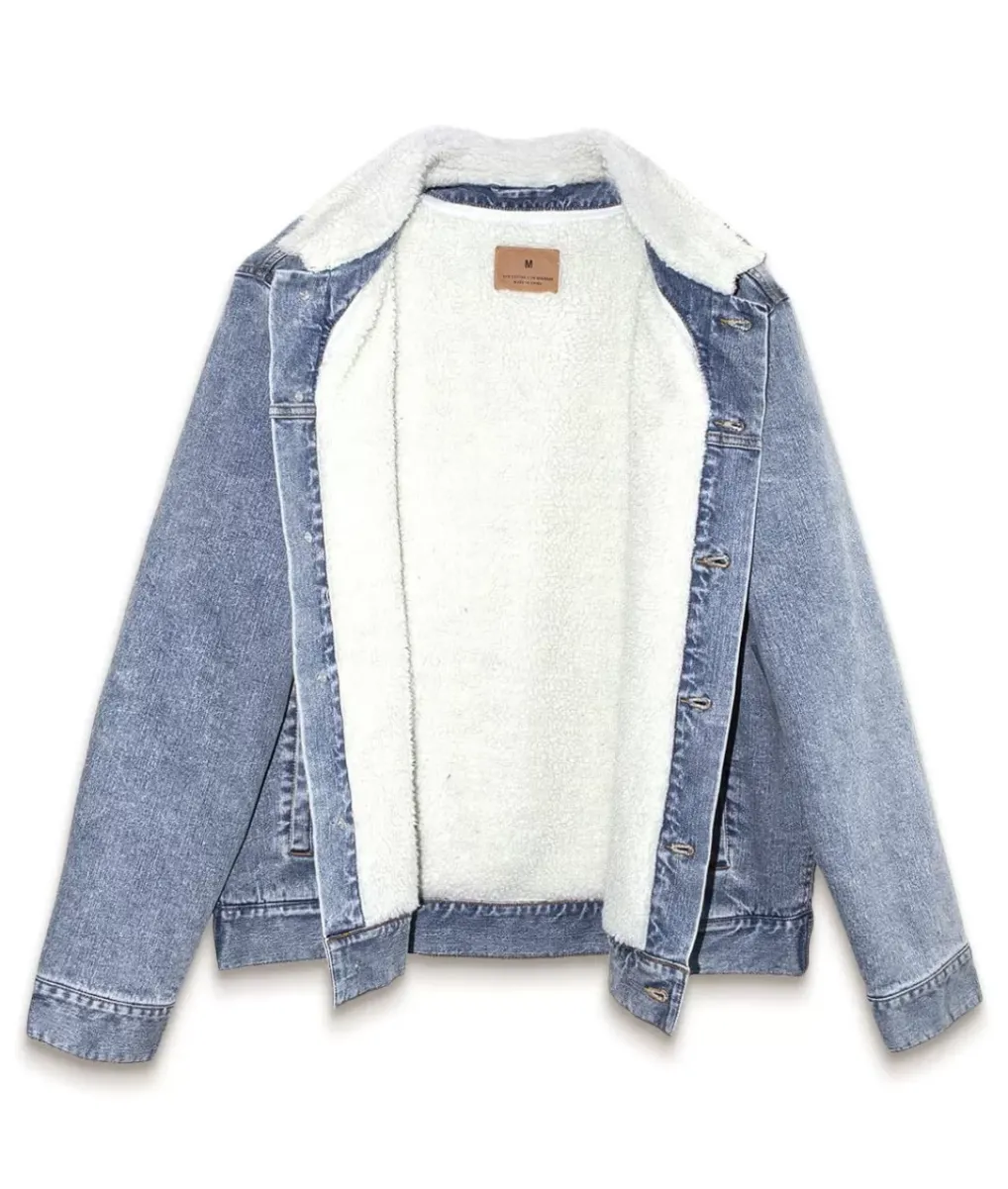 Best Nayked Apparel Unisex Soft Sherpa Lined Vintage Denim Jacket