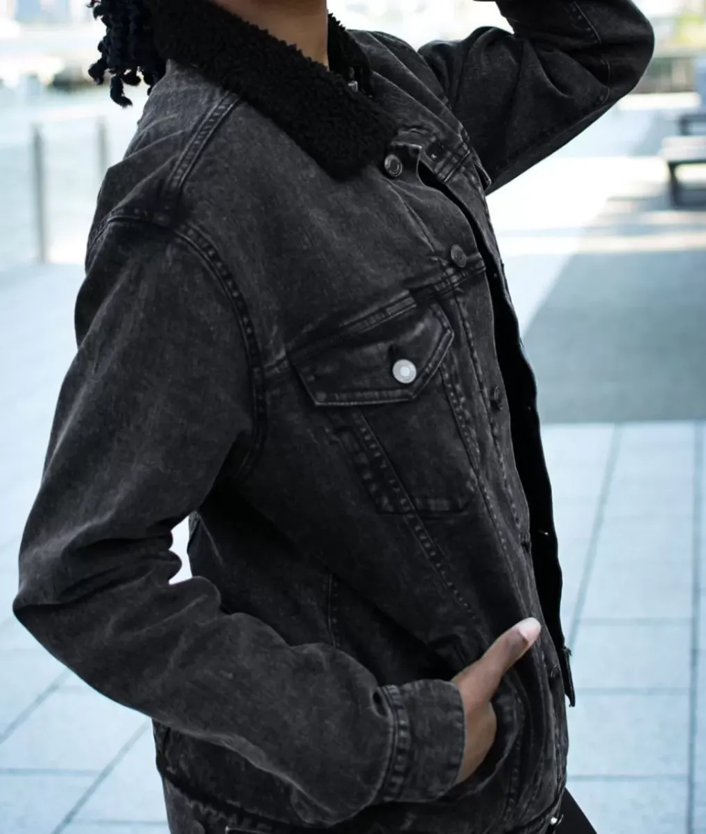 Hot Nayked Apparel Unisex Soft Sherpa Lined Vintage Denim Jacket