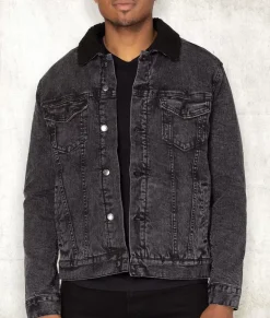 Fashion Nayked Apparel Unisex Soft Sherpa Lined Vintage Denim Jacket