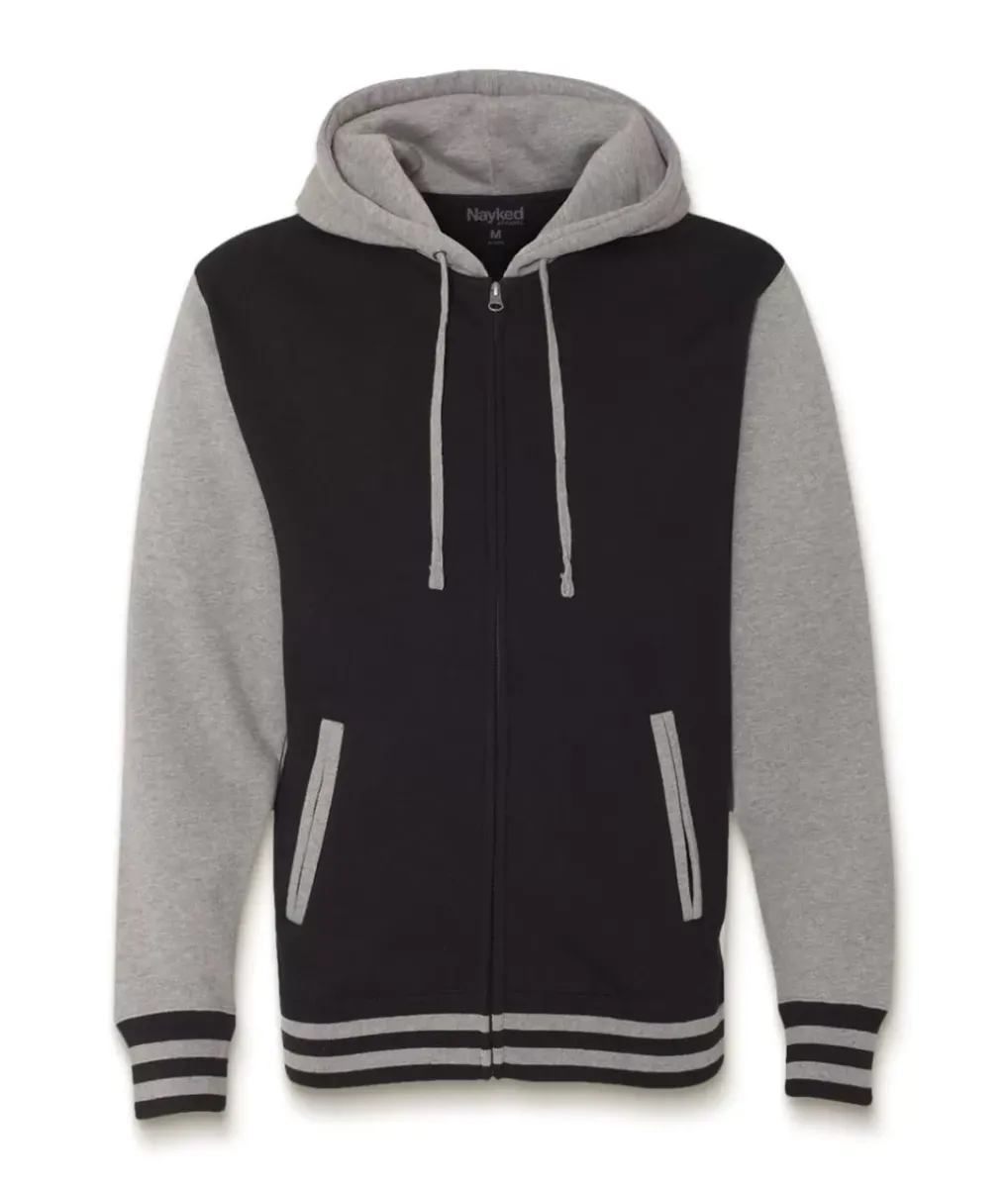 Sale Nayked Apparel Varsity Full-Zip Hooded Fleece Jacket