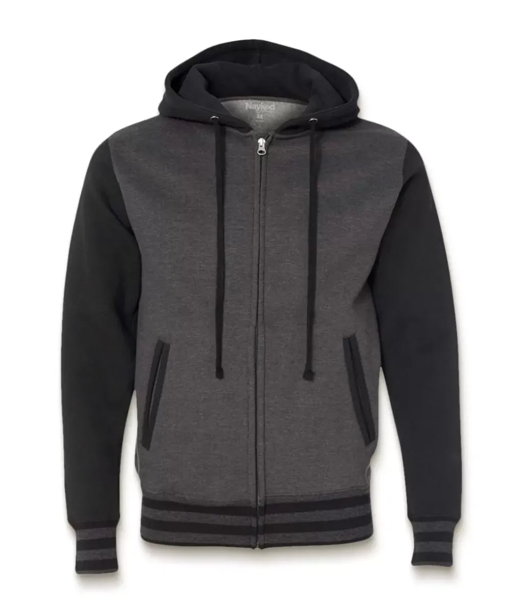 Sale Nayked Apparel Varsity Full-Zip Hooded Fleece Jacket