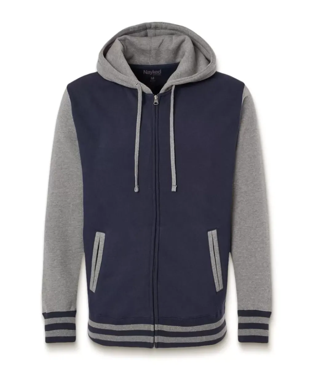 Sale Nayked Apparel Varsity Full-Zip Hooded Fleece Jacket