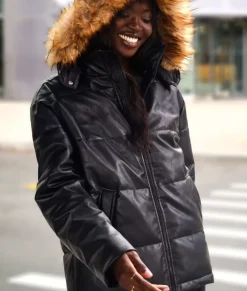 Hot Nayked Apparel Vegan Leather Recycled Puffer Jacket Black Vegan Leather