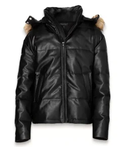 Discount Nayked Apparel Vegan Leather Recycled Puffer Jacket Black Vegan Leather