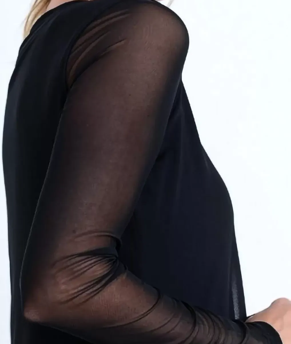 Best Nayked Apparel Women'S Mesh Sleeve Overlay Crop Top/Discontinued Black