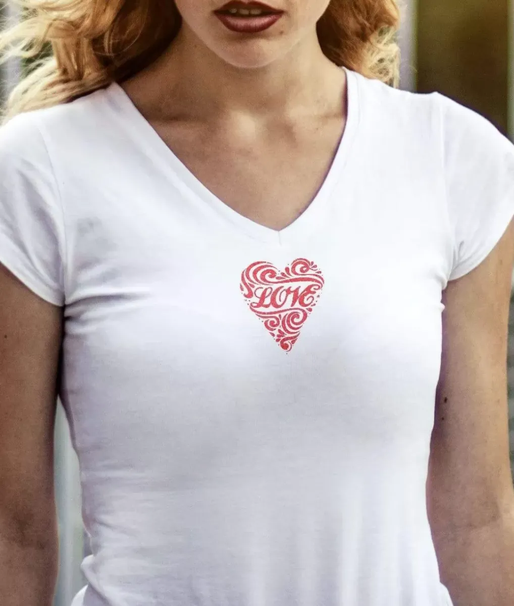 Clearance Nayked Apparel Women'S Ridiculously Soft Deep V Graphic Tee | Love Script White
