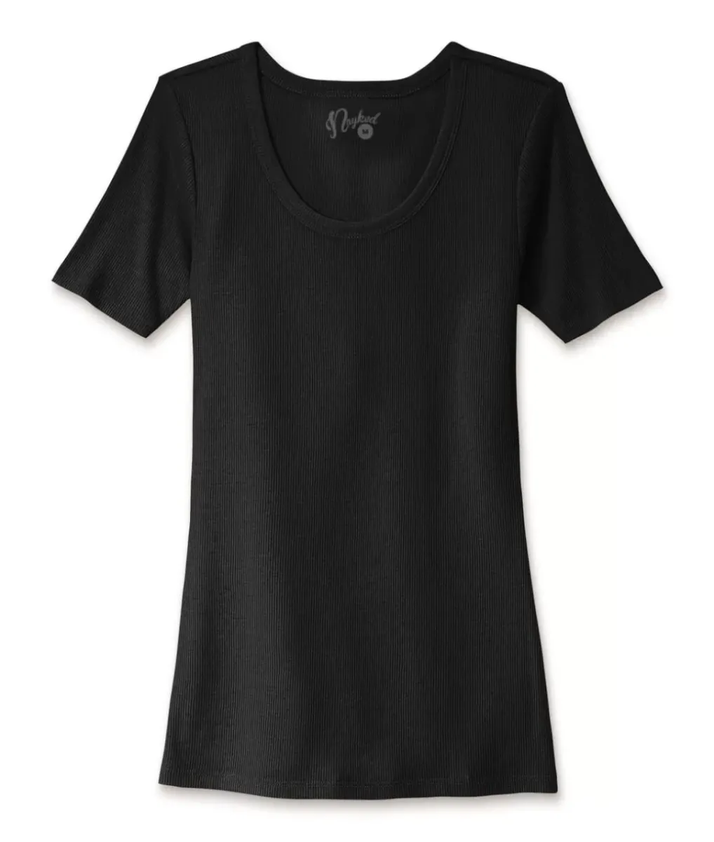 Best Nayked Apparel Women'S Ridiculously Soft Ribbed Scoop Neck Tee