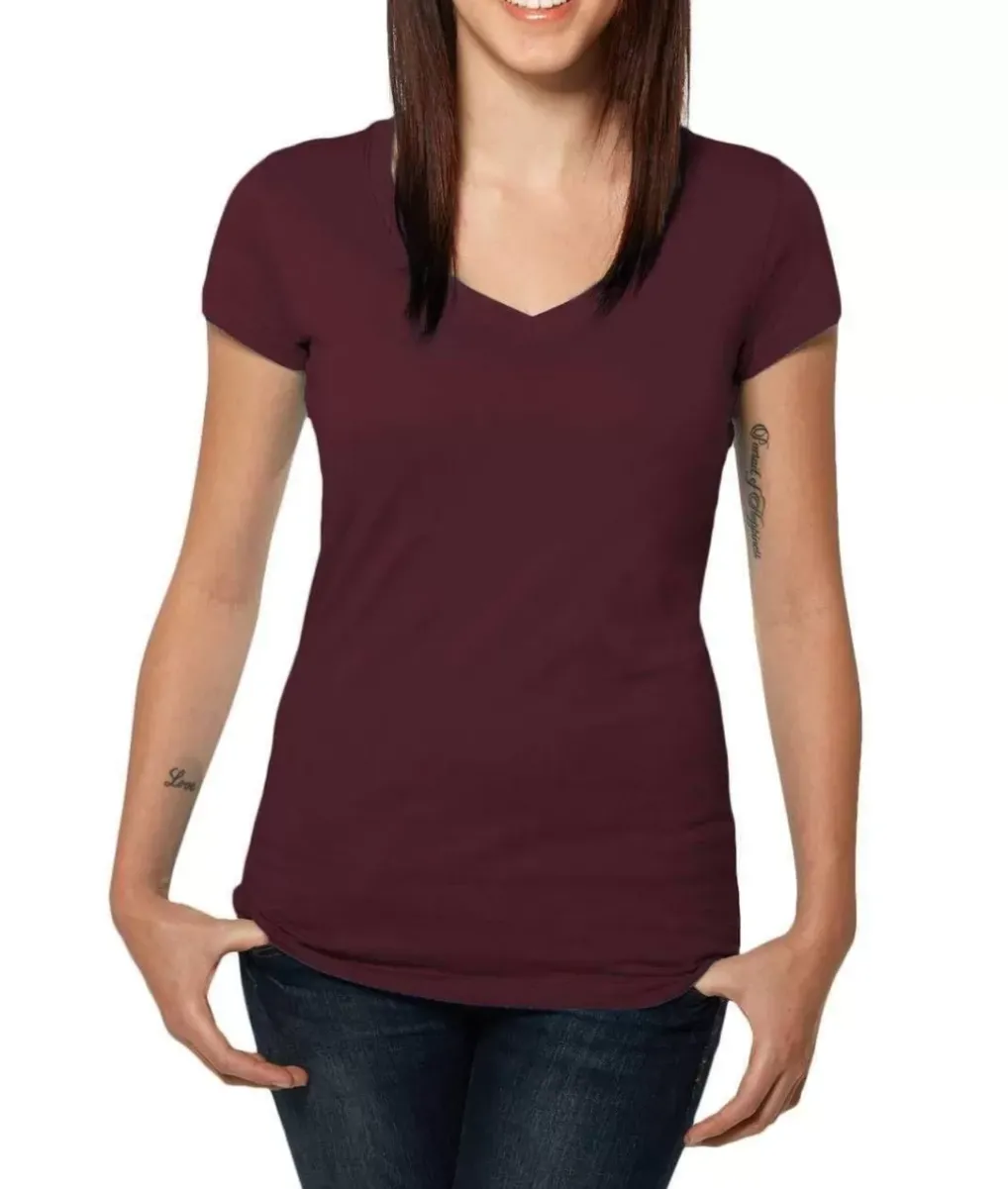 New Nayked Apparel Women'S Ridiculously Soft 100% Cotton Fitted V-Neck T-Shirt