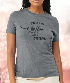 Fashion Nayked Apparel Women'S Ridiculously Soft Midweight Graphic Tee | Fueled By Coffee And Chaos