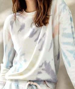 Fashion Nayked Apparel Women'S Soft Tie Dye Recycled Washed Terry Pullover Sweatshirt Spectrum Spiral Tie Dye