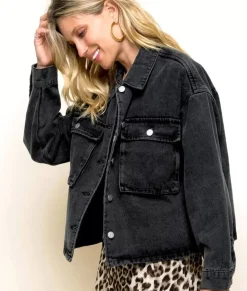 Fashion Nayked Apparel Women'S Vintage Washed Oversized Denim Jacket/Discontinued Black Denim