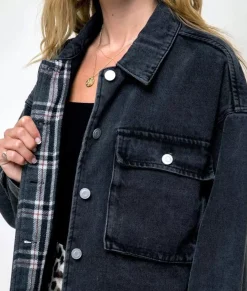 Fashion Nayked Apparel Women'S Vintage Washed Oversized Denim Jacket/Discontinued Black Denim
